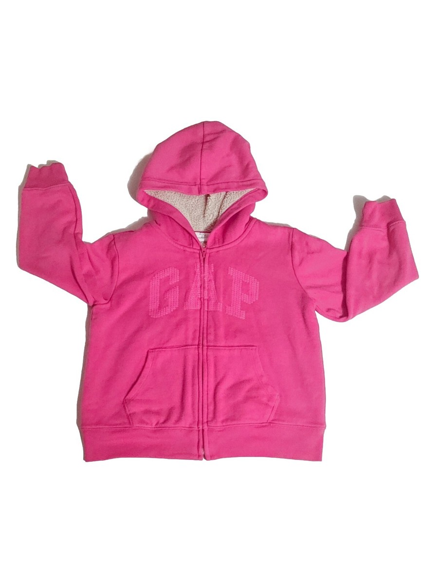 M Size 8 Girl Gap Logo Full Zip Hoodie PINK Sherpa Lined Jacket | eBay