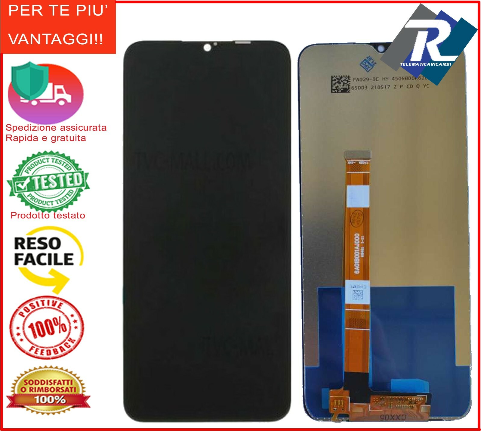 DISPLAY LCD OPPO A9 2020 CPH1937 CPH1939 CPH1941 TOUCH SCREEN VETRO SCHERMO NERO