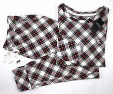 NEW RALPH LAUREN Size L Women's Pajama Jogger Pant Set Ivory Plaid Jersey