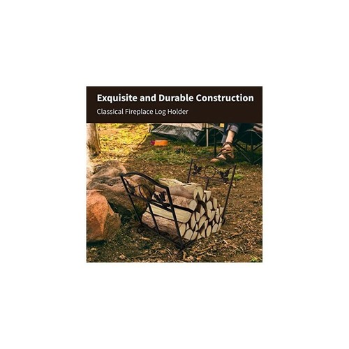 Log Rack for Fireplace. Powder Coated Metal. Foldable Black Leaf Design Scendor - Picture 6 of 8