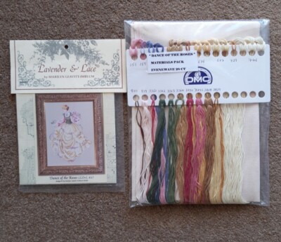 LAVENDEL & SPITZENTANZ DER ROSEN KREUZSTICH SET + REGENBOGEN GALERIE FÄDEN