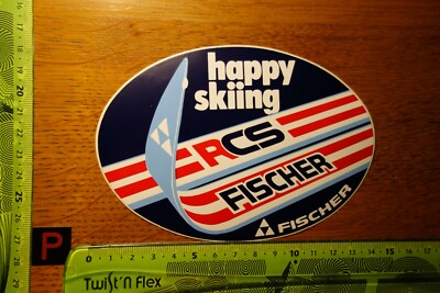 Alter Aufkleber Reise Ski Kleidung Zubehör FISCHER SKI RCS happy skiing