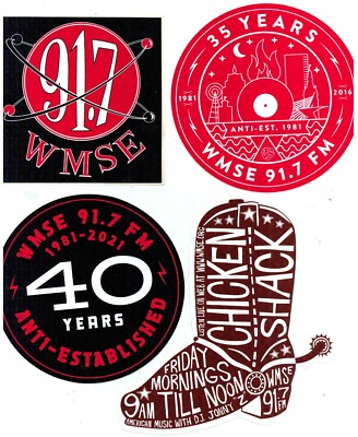 WMSE 91.7 FM RADIO STATION STICKER CLING INFAMOUS CHICKEN SHACK GUITAR SMASHER!