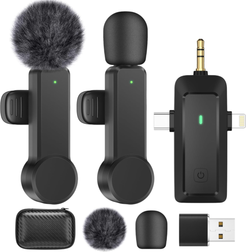 Wireless Lavalier Microphone for Iphone Android Camera – Cordless Lapel Mics for - Afbeelding 1 van 7