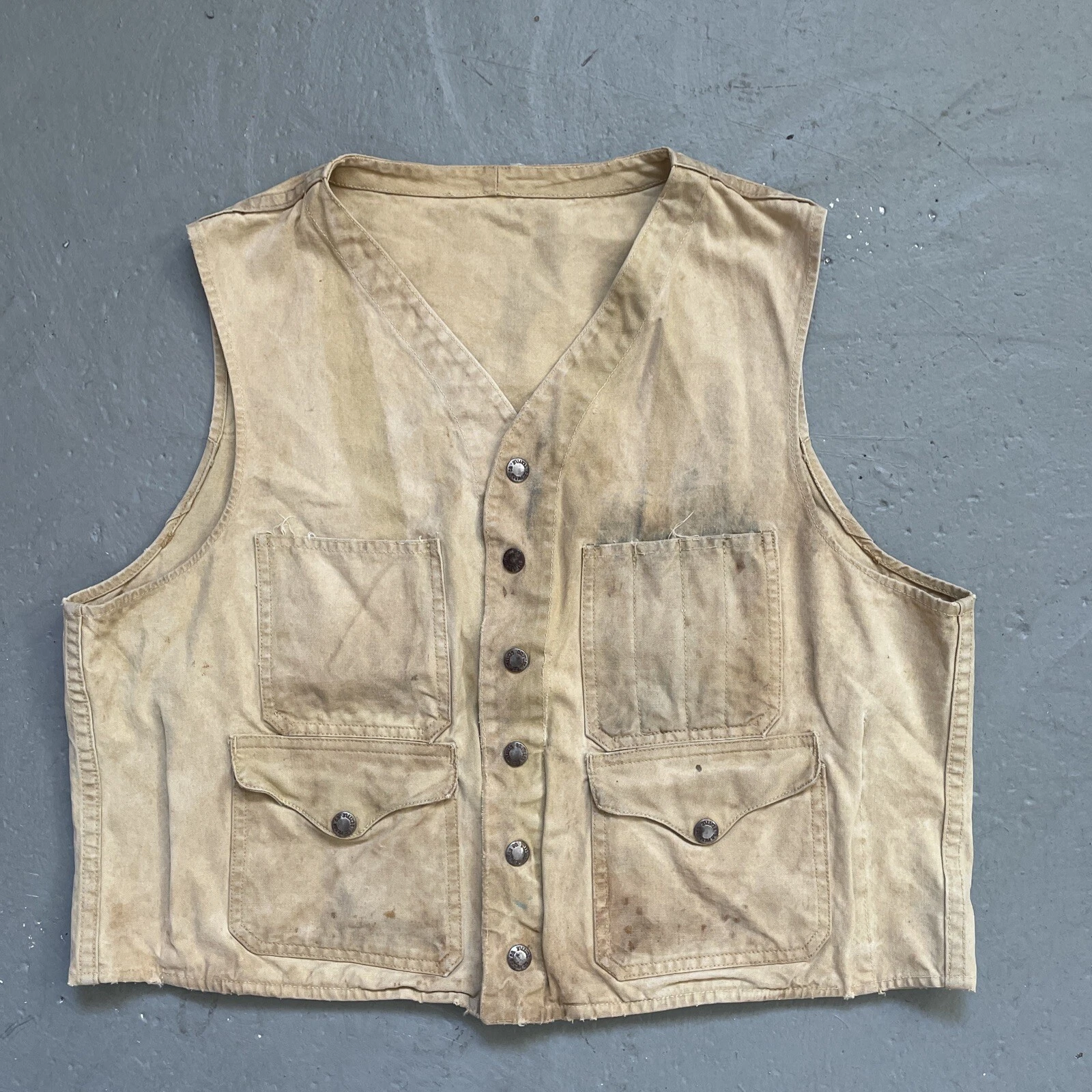 Vintage 1950s-1960s Filson Canvas Hunting Fishing Distressed Workwear Vest S-M