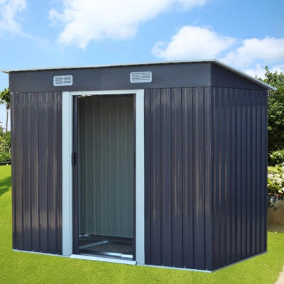 BEAUTY-DIRECTUK 4x 8ft Metal Garden Shed Storage House Tool Sheds w/ Free Foundation Yard Patio