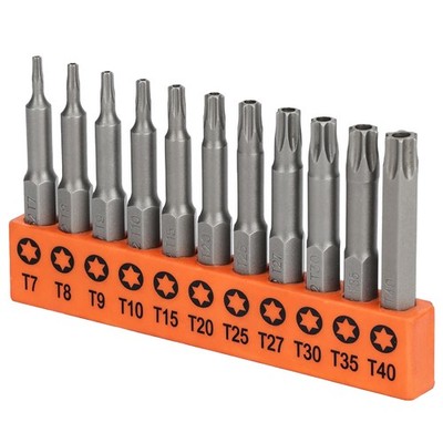 Bates Security Torx Bit Set, 11 pcs, 2'' Long, 1/4'' Drive Hex Shank, T7T40