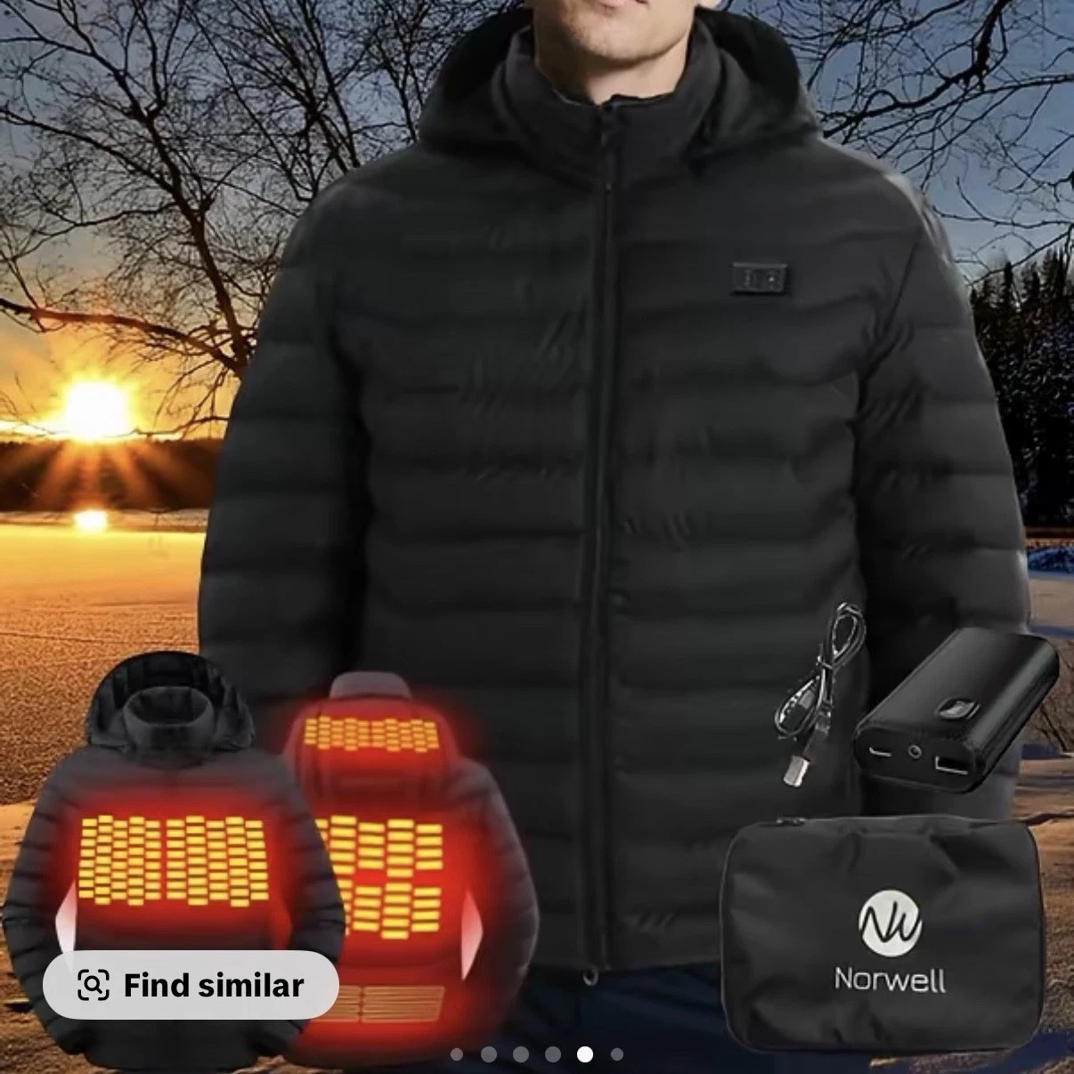 NORWELL Unisex Heated Puffer Lightweight Warm Jacket Battery Hooded Zip New M