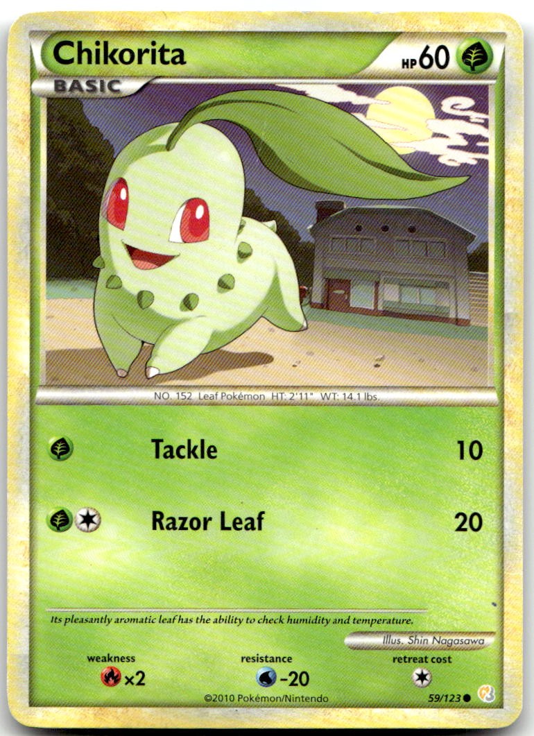 Chikorita 59/123 Common HeartGold & SoulSilver Pokemon Moderately Played