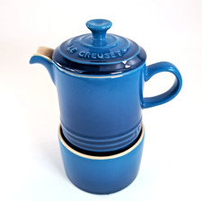 Le Creuset Marine Blue Ceramic Creamer & Lidded Sugar Bowl 3 Piece Set