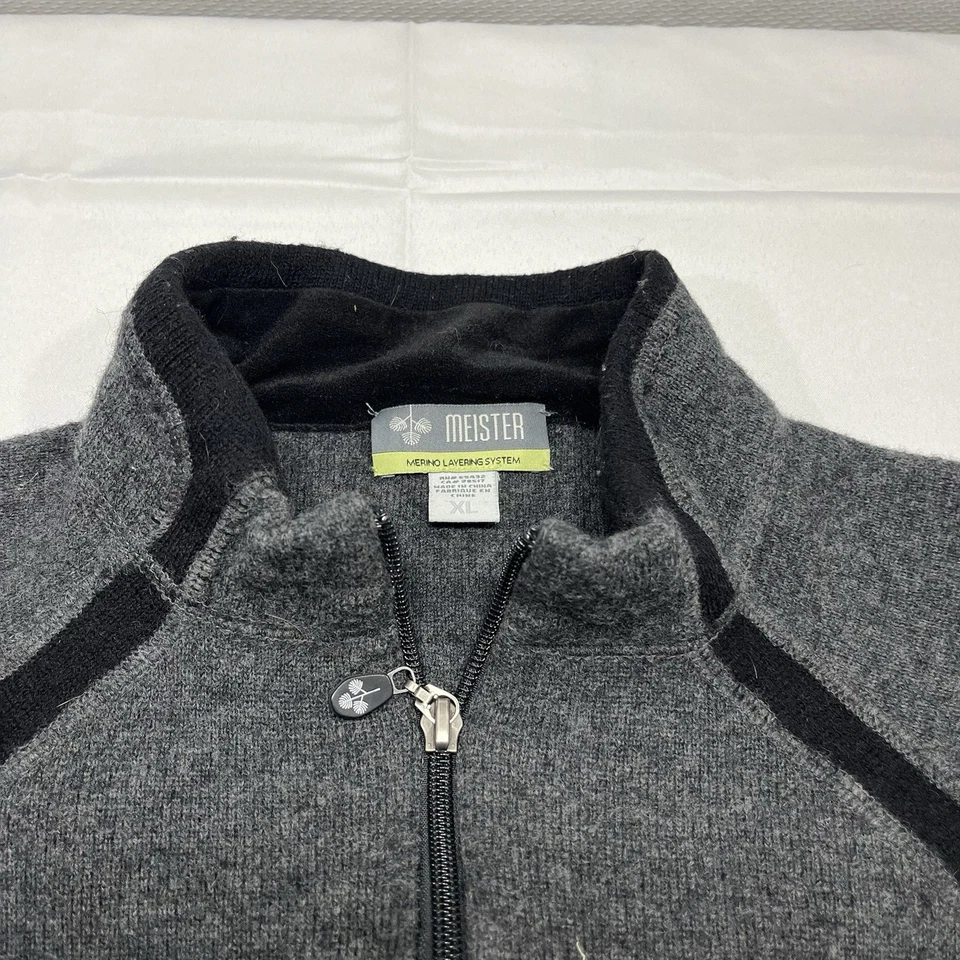 Suéter Pullover Meister Para Hombres XL Cuello Simulado 100% Lana Merino Gris Tejido 1/4 Cremallera Foto 3 de 4