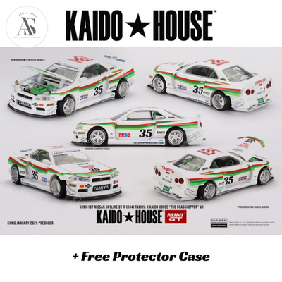 NISSAN SKYLINE GT-R KAIDO HOUSE 街道ハウス Kaido House x Mini GT 1:64 Nissan GT-R R34 Kaido Works V2 Aero