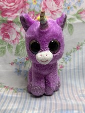 Ty Beanie Boo Rosette the Rainbow Unicorn Plush 6” Purple Glitter Eyes