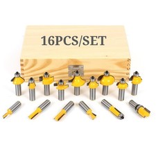 16Pcs 1/4" Router Bits Set Tungsten Carbide Tipped TCT Shank Wood Sealed Bearing
