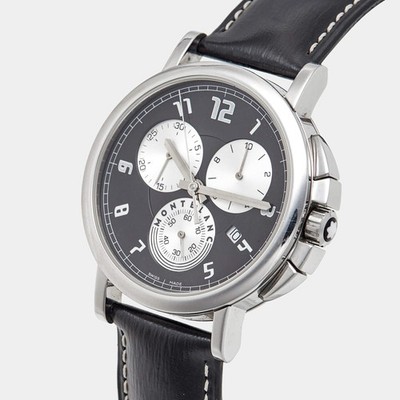 Montblanc Summit XL 7060 Black Dial Stainless Steel Leather Mens