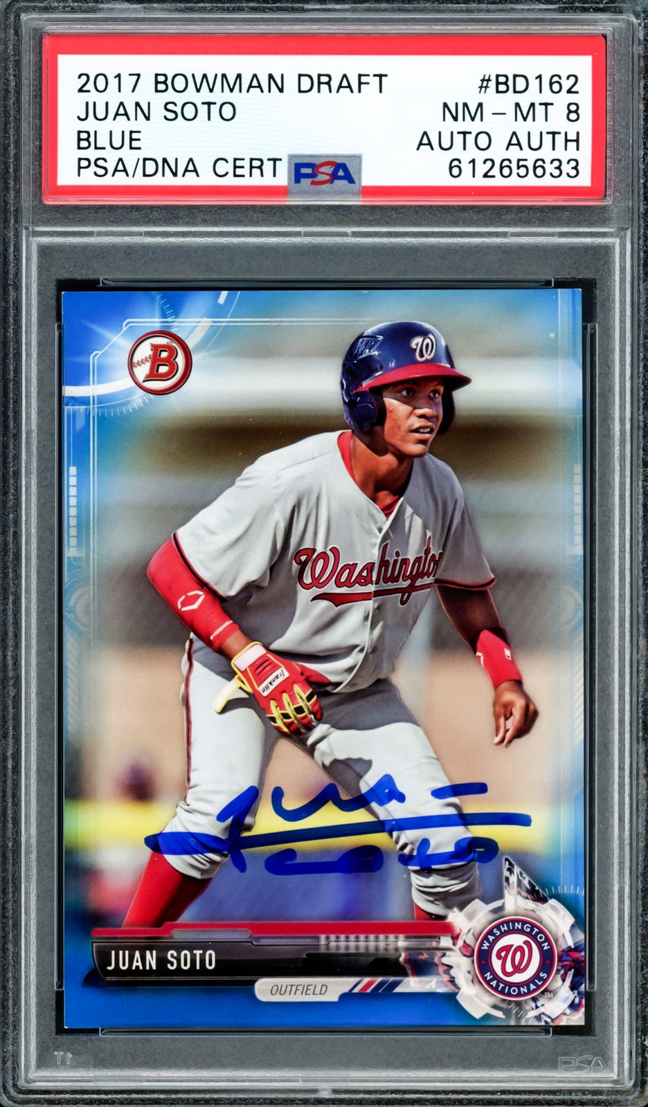 Juan Soto Signed 2017 Bowman Draft Blue RC BDC162 Mets PSA 8 #25/150 PSA/DNA