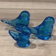  3 Bluebirds Of Happiness Figurines 2 Signed Leo Ward 1995 1 Ron Ray Blue Glass
