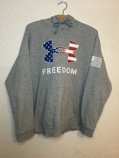 Under Armour Freedom USA American Flag Grey Loose Hoodie Sweatshirt Mens Medium