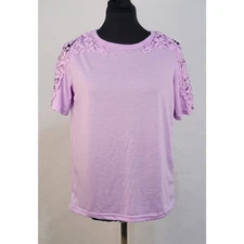 Purple applique sleeve womens casual t shirt size small NWOT
