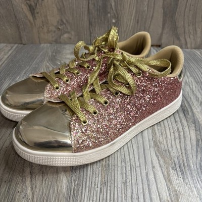 Pink Gold Sparky Glitter Bling  FairyCore Oxford Casual Athletic Shoe Women 9