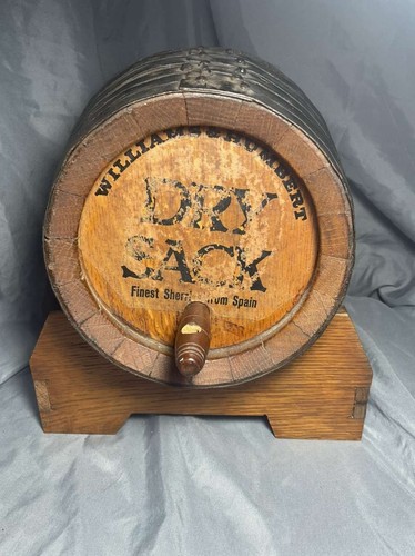 VINTAGE WILLIAM & HUMBERT DRY SACK SHERRY 10 1/2" OAK BARREL w/ STAND - Picture 2 of 6