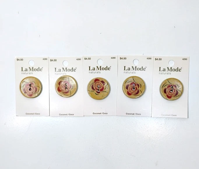 Botón de madera de coco tostado rosa roja La Mode 1 pieza x 5 tarjetas 1 1/4" 2 agujeros Foto 2 de 3