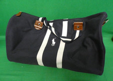 Polo Ralph Lauren navy blue and white striped canvas duffel bag