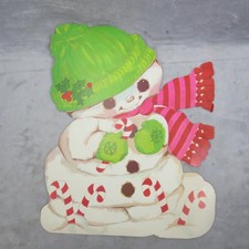 Vtg Christmas Die Cut Cardboard Cut Outs Decoration Large 13x16" Snowman
