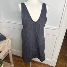 Free People We The Free Black Denim Mini Jumper Dress Small V-Neck Pinafore
