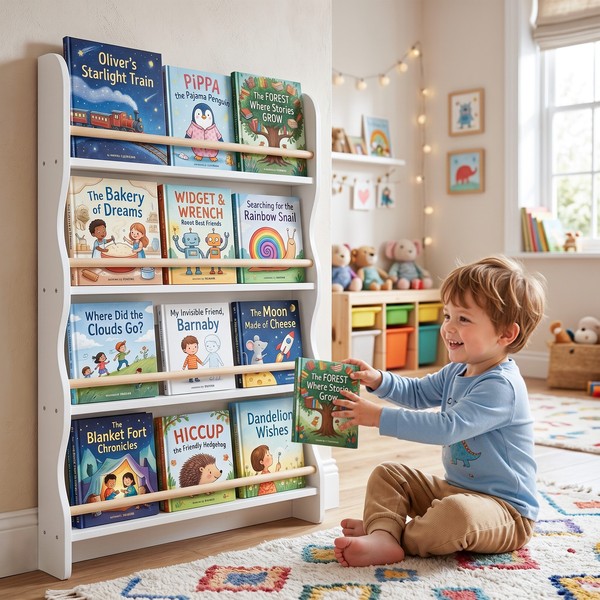 Aiyaplay üCherregal Kinder, Kinderregal Mit 4 Regal, Wandregal Mit Kippschutz-image