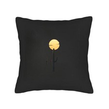 Set of 2 Minimalist Throw Pillow Covers 18x18 - Black with Yellow Sun