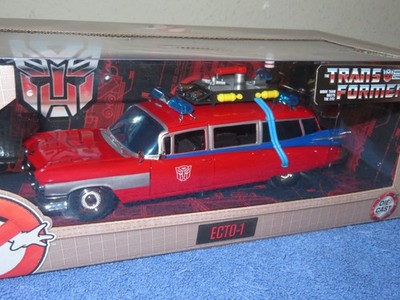 1959 CADILLAC AMBULANCE GHOSTBUSTERS ECTO-1  1:24 TRANSFORMERS RED  JADA