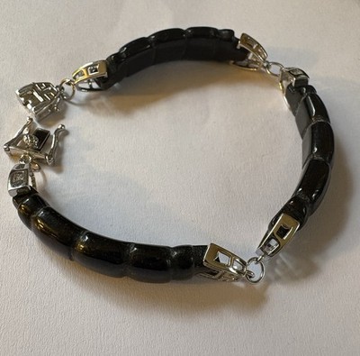 Geschnitztes Onyx und Sterling Segment Armband! Asiatisches Motiv!!