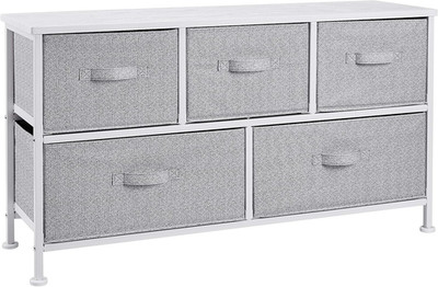 Extra Wide Fabric 5-Drawer Storage Organizer Unit for Bedroom Closet, White