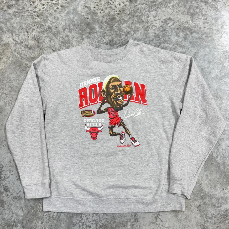 Suéter Chicago Bulls Para Hombre Grande Gris NBA Baloncesto Dennis Rodman Cuello Redondo Foto 3 de 4