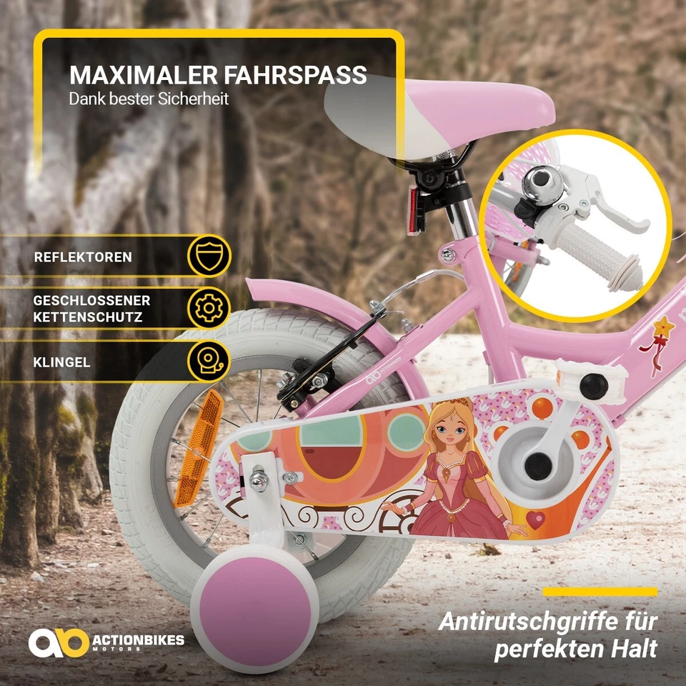 Kinderfahrrad Mädchen Kinder Fahrrad Stützräder Mädchenfahrrad Bike Pink 12 Zoll - Bild 4 von 4