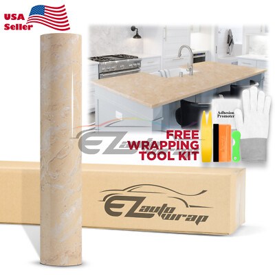 Gloss Beige Marble Granite Vinyl Wrap Sticker Wallpaper Home Counter Top D35