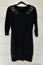 BCX WOMENS SWEATERDRESS DARK GREY M KNIT JEWELED SCOOP NECK SHEATH CASUAL