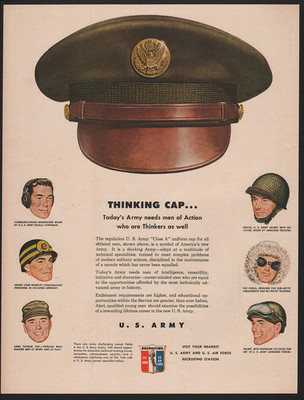1950 Army Air Force Thinking Cap Many Military Hats  VINTAGE AD
