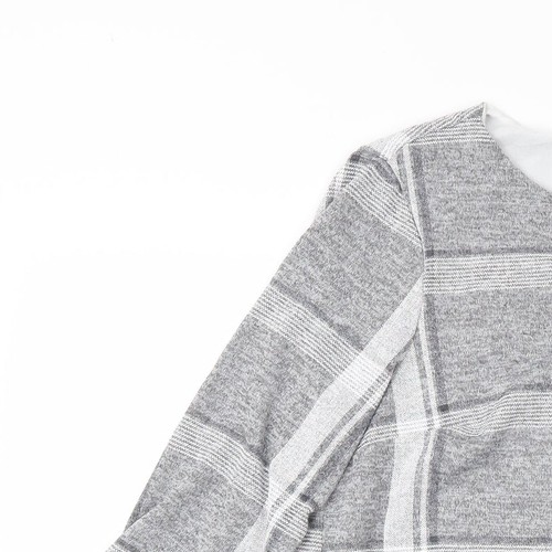 Wallis Womens Grey Scoop Neck Check Polyester Blend Jumper Size 10 - Picture 3 of 12