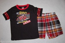Toddler Boys Shorts Set TEE SHIRT Shorts FIRETRUCK 12 Mo 18 Mo 24 Mo 2T BRAVE