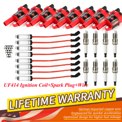 8 UF414 Ignition Coils+Spark Plug+Wire For Chevy GMC Silverado 1500 5.3