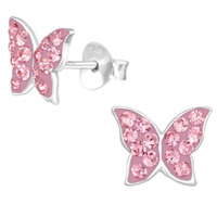Damen Ohrstecker Rosa Kristall Schmetterling 925 Silber MäDchen Ohrringe Kinder
