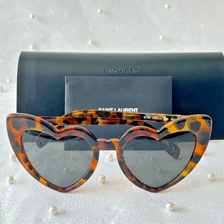 Saint Laurent Loulou Brown Marble Heart Women Sunglasses