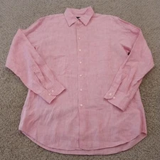 Scott Barber Shirt Mens Large Pink Linen Long Sleeve Button Down