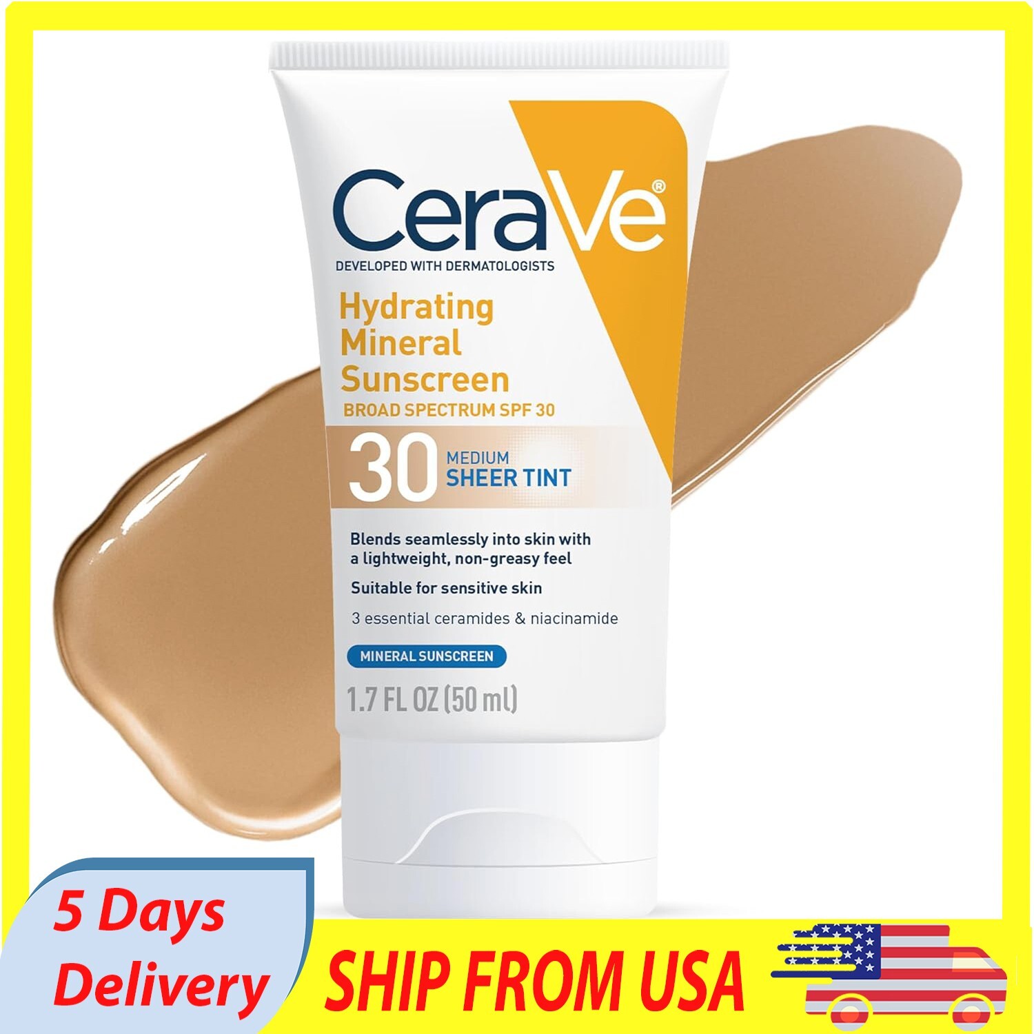 CeraVe Hydrating Mineral Sunscreen SPF 30 Sheer Tint 1.7 Fl Oz