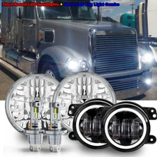 fit Freightliner Coronado 7inch Round LED Headlights & 4inch LED Fog Light Combo