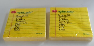 DCI Napkin Notes Shopping List Cocktail Napkins, 2, 20 Count New Pkg's, Yellow 