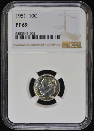 1951 Roosevelt 10c Dime NGC PF 69