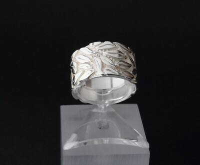 Breiter Silberring Blätter Motiv 925 Sterling Silber Damen Bandring Natur massiv